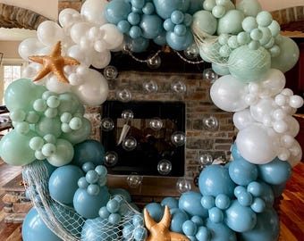 Under the Sea Balloon Arch Kit | Blue, Green, White Garland for Ocean Birthday Party Decor