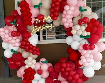 Cherry Balloon Arch Kit | Red Pink White Garland for Birthday Bridal Shower