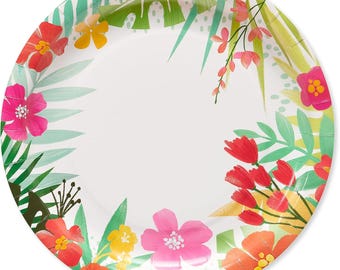 Platos de papel para fiesta hawaiana tropical / 36 platos para cena estilo Aloha hawaiano