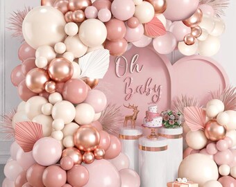 Kit de guirnalda de globos oro rosa / Decoración de arco en rosa empolvado, rosa palo y blanco arena
