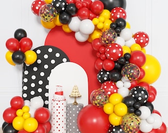 Kit de guirnalda de globos rojos, amarillos y negros / Arco de confeti para decoración de fiestas de cumpleaños