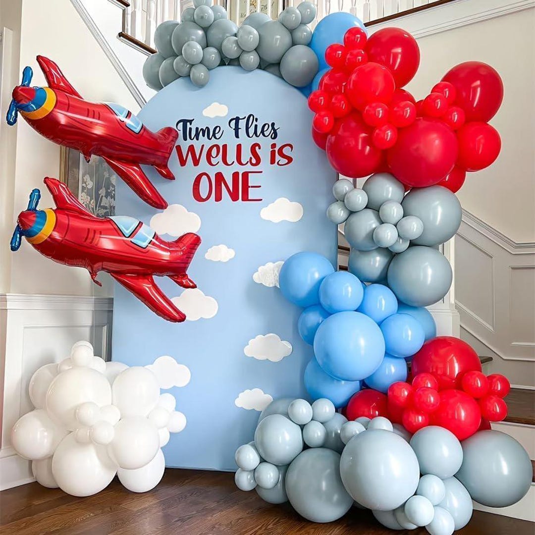Airplane Birthday Balloon Arch Kit 141PCS Dusty Blue Red Balloons airplane-birthday-balloon-arch-kit-141pcs-dusty-blue-red-balloons