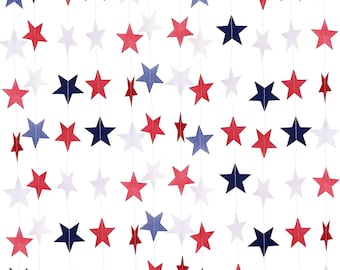 Patriotic Star Garland | Red White Blue 4th of July Decorations (8 Pack)