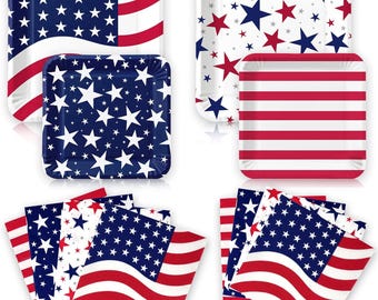 100PCS American Flag Plates and Napkins | Patriotic Tableware Set