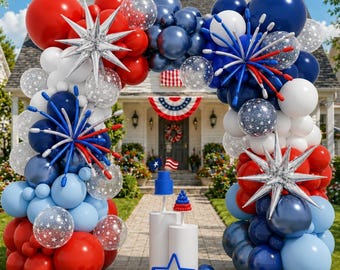 Kit de arco de globos rojo, blanco y azul / Globos de estrellas patrióticas, decoración para fiestas del 4 de julio