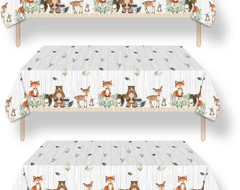 Manteles con motivos de animales del bosque y guirnalda de zorros / Decoración para fiestas con criaturas del bosque