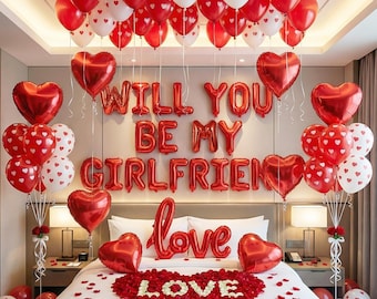 Kit de globos "¿Quieres ser mi novia?" / Decoración de corazón rojo para propuesta de matrimonio