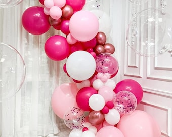 Pink Balloon Arch Kit | Hot Pink White Balloons for Baby Shower Birthday Party