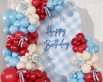 Kit de arco de globos rojo y azul / Globos dobles rellenos / Decoraciones para fiestas de cumpleaños y baby shower con temática de cerezas
