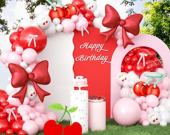 Cherry Balloon Arch Kit | 172PCS Red, Bow, Foil Balloons for Baby Shower Decor