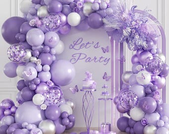 Purple Balloon Arch Kit | Pastel Lavender Metallic Silver White Balloons