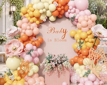 Kit de arco de globos en tonos pastel / Guirnalda rosa, amarilla y naranja para baby shower y fiesta de cumpleaños.