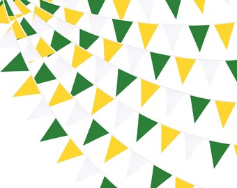 Guirnalda de banderines de tela / Guirnalda de triángulos amarillos, verdes y blancos (32 pies)