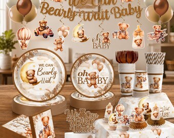 Bear Baby Shower Tableware Set | Serves 20 | Bearly Wait Party Supplies