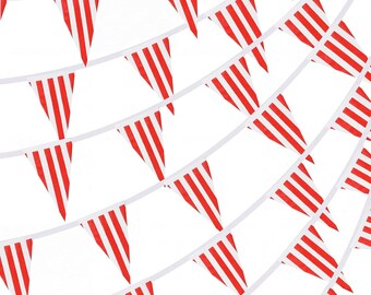 Guirnalda de banderines de carnaval a rayas rojas y blancas / Guirnalda de banderines de 52 metros para fiestas