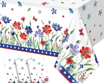 Patriotic Poppy Plastic Tablecloth Set | 3 Pack 4th of July Party Covers