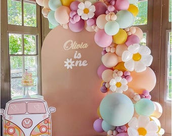 Kit de guirnalda de globos de margaritas / Arco floral bohemio en tonos pastel para decoración de cumpleaños y baby shower