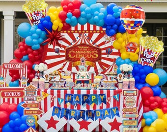 Kit de guirnalda de globos para fiesta de cumpleaños con temática de circo / Globos aerostáticos y globos de palomitas de maíz de papel de aluminio