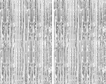 Silver Foil Fringe Backdrop Curtains | Tinsel Streamers Party Decorations (2 Pack)
