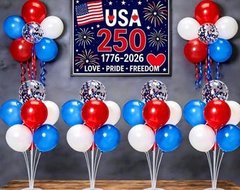 4th of July Balloon Stand Kit Patriotic Red White Blue Table Decorations