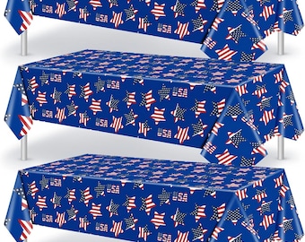 Patriotic Tablecloths 3 Pack | USA Flag Stars Stripes Disposable Covers (54x108 Inch)