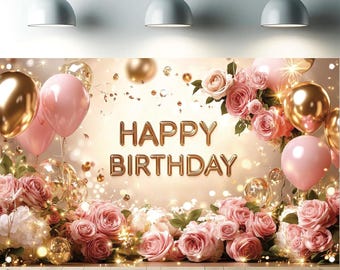 Happy Birthday Backdrop for Women | 71x43 Inch Party Photo Booth Banner Wall Decoration