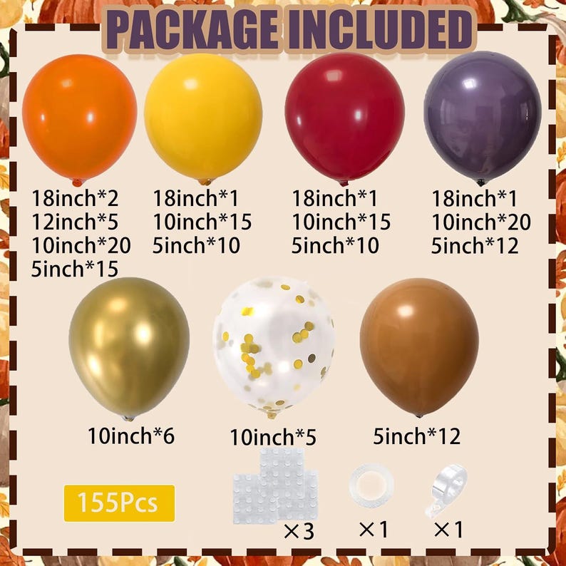 Kit Db Apple 155-piece Fall Balloon Arch Kit, Autumn Garland, Thanksgiving Decor - Etsy