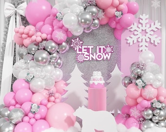 Kit de arco de globos rosa y plateado / Guirnalda decorativa para fiestas en tonos pastel
