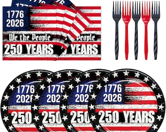 250th Anniversary Party Supplies | Retro American Flag Plates Napkins (72PCS)