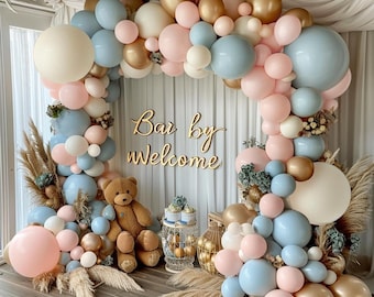 Gender Reveal Balloon Arch Kit | Dusty Pink, Blue, Gold, Sand, White Garland