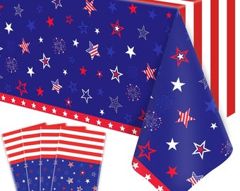 4th of July Tablecloth Set | Patriotic American Flag Party Covers (4 Pack)
