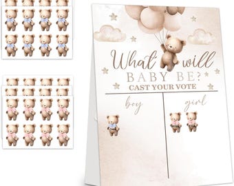 Teddy Bear Gender Reveal Voting Board Game | Baby Shower Guest Activity Stickers