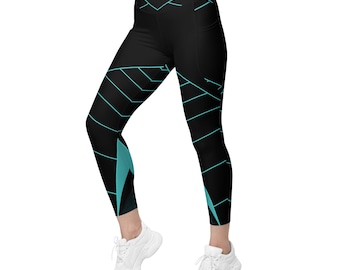 Sportleggings aus recyceltem Material mit Taschen – Sissi Sportswear – Türkis und Schwarz – Yoga, Fitness, Laufen