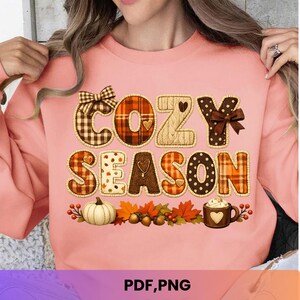 Mysig säsong PNG, höstens sublimeringsdesign, höstskjorta PNG, pumpakokettrosett, tröjväder, mysig höst digital nedladdning