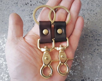 Heavy Duty Solid Brass Trigger Snap Key Clip Key Ring Black or Brown Leather Keychain Bag Key Clip Belt Loop Key Clip Angel Leather Key Clip