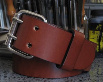Men's Leather Belt 1.5" or 1.75" Wide Whiskey Brown Full Grain Bridle Leather Belt 2 Prong Buckle Double Hole Casual Leather Belt