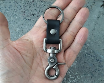 Heavy Duty Trigger Snap Key Clip Key Ring Black Leather Keychain Bag Key Clip Belt Loop Clip Handmade Angel Leather Key Clip