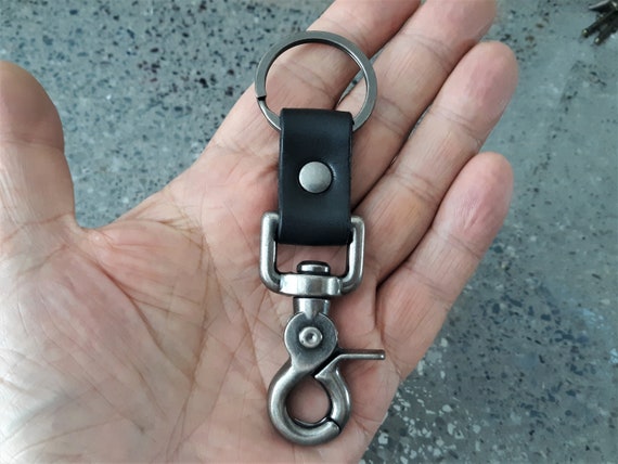 Heavy Duty Trigger Snap Key Clip Key Ring Black Leather Keychain Bag Key  Clip Belt Loop Clip Handmade Angel Leather Key Clip 