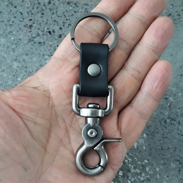 Black Leather Keychain: Heavy Duty Trigger Snap, Key Clip