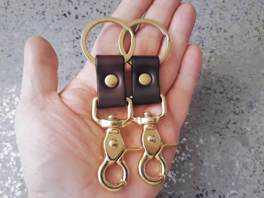 Heavy Duty Solid Brass Trigger Snap Key Clip Key Ring Black or Brown