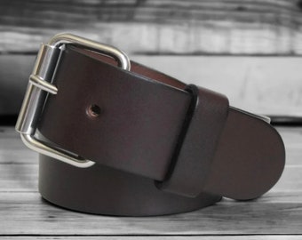 Heavy Duty Men's Brown Leather Belt Thick and Durable Full Grain Bridle Leather Belt 1.5" Wide Leather Belt with Removable Buckle