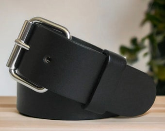 Heavy Duty Men's Black Leather Belt Thick and Durable Full Grain Bridle Leather Belt 1.5" Wide Leather Belt with Removable Buckle