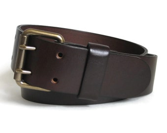 Kim - Custom Order  1.5" Wide Belt Size 36" Men's Brown Leather Belt 2 Prong Antiqued Brass Buckle Double Hole Leather Belt