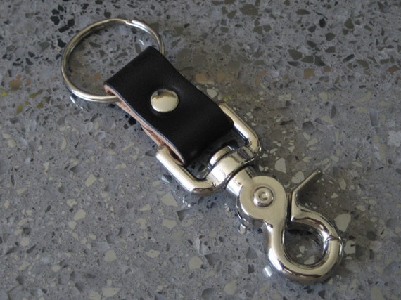Black Leather Heavy Duty Quick Release Trigger Snap Key Clip Key Ring Keychain Bag Key Clip Belt Loop Clip Handmade Angel Leather