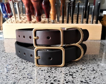 Classic Leather Dog Collar 1" Wide for Medium & Large Dogs Solid Brass Hardware Heavy Duty Leather Dog Collar