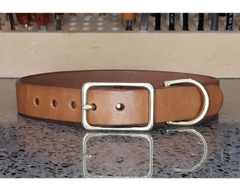 Natural Leather Dog Collar 1" Wide Full Grain Leather and Solid Brass Dog Collar for Medium, Large & X Large Dogs Angel Leather Dog Collar