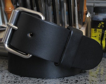 Men's Black Leather Belt 1.25", 1.5" or 1.75" Wide Thick Leather Belt Bridle Leather Belt Stainless Steel Buckle Angel Leather