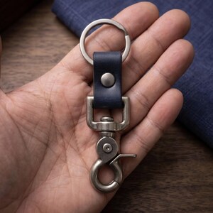 Midnight Blue Leather Keychain: Heavy Duty Trigger Snap, Key Clip