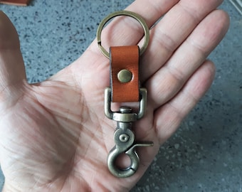 Heavy Duty Antique Brass Trigger Snap Key Clip Key Ring Tan Leather Keychain Bag Key Clip Belt Loop Clip Handmade Angel Leather Key Clip