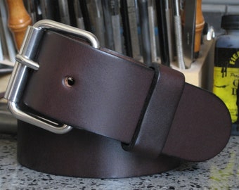 Men's Brown Leather Belt 1.25", 1.5" or 1.75" Wide Thick Leather Belt Bridle Leather Belt Stainless Steel Buckle Angel Leather